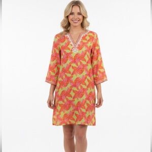 Lilly Pulitzer dress tropical floral with beaded details size medium cotton